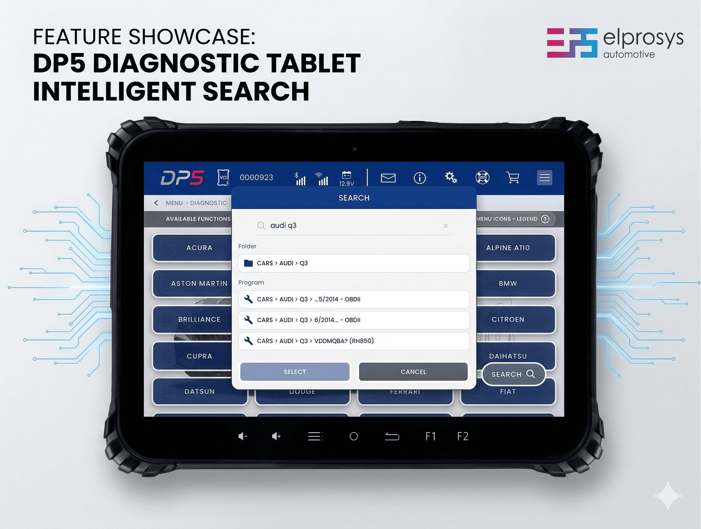 Tablet z ekranem głównego menu demo DiagProg5